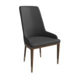 Picture of Dining Side Chair Upholstered in Leather with Brown Rubberwood Legs