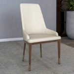 Picture of Dining Side Chair Upholstered in Leather with Brown Rubberwood Legs