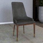 Picture of Dining Side Chair Upholstered in Leather with Brown Rubberwood Legs