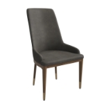 Picture of Dining Side Chair Upholstered in Leather with Brown Rubberwood Legs