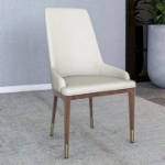 Picture of Dining Side Chair Upholstered in Leather with Brown Rubberwood Legs