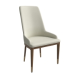 Picture of Dining Side Chair Upholstered in Leather with Brown Rubberwood Legs