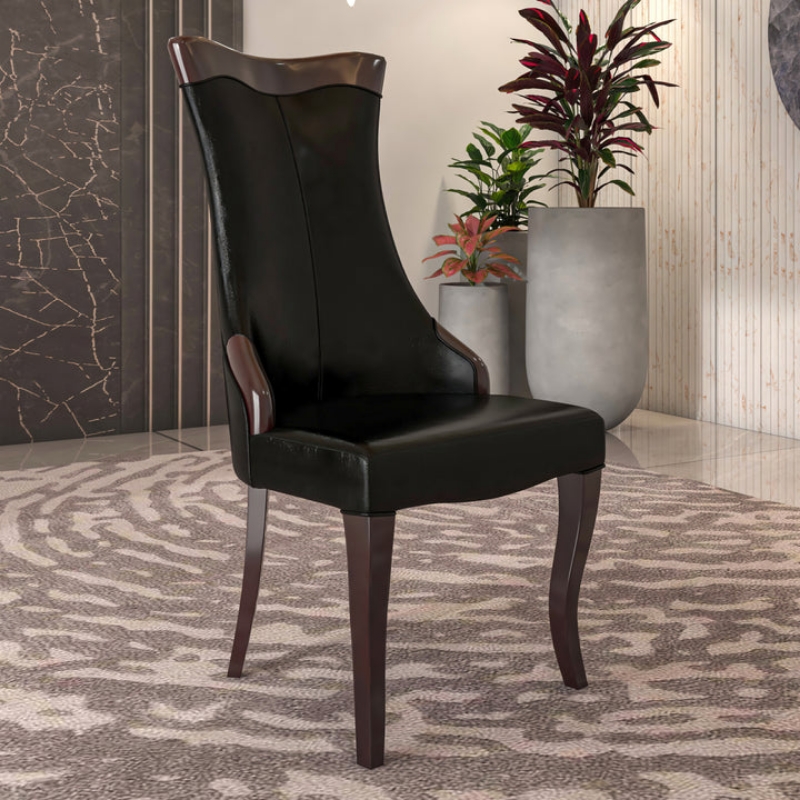 Picture of Dining Side Chair Upholstered in Leather/Velvet with Rubberwood Legs