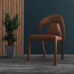 Picture of Dining Chair Upholstered in Leather with Steel Legs and an Open Back Design