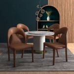 Picture of Dining Chair Upholstered in Leather with Steel Legs and an Open Back Design