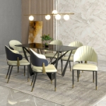 Picture of Dining Chair with a Curved Back and Gold Accents Design in Iron