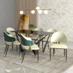 Picture of Dining Chair with a Curved Back and Gold Accents Design in Iron