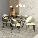 Picture of Dining Chair with a Curved Back and Gold Accents Design in Iron