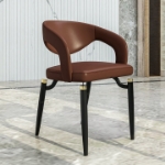 Picture of Dining Chairs Upholstered Leather Seat and Curved Back in Black Iron Legs