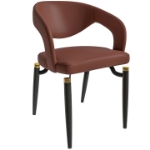 Picture of Dining Chairs Upholstered Leather Seat and Curved Back in Black Iron Legs