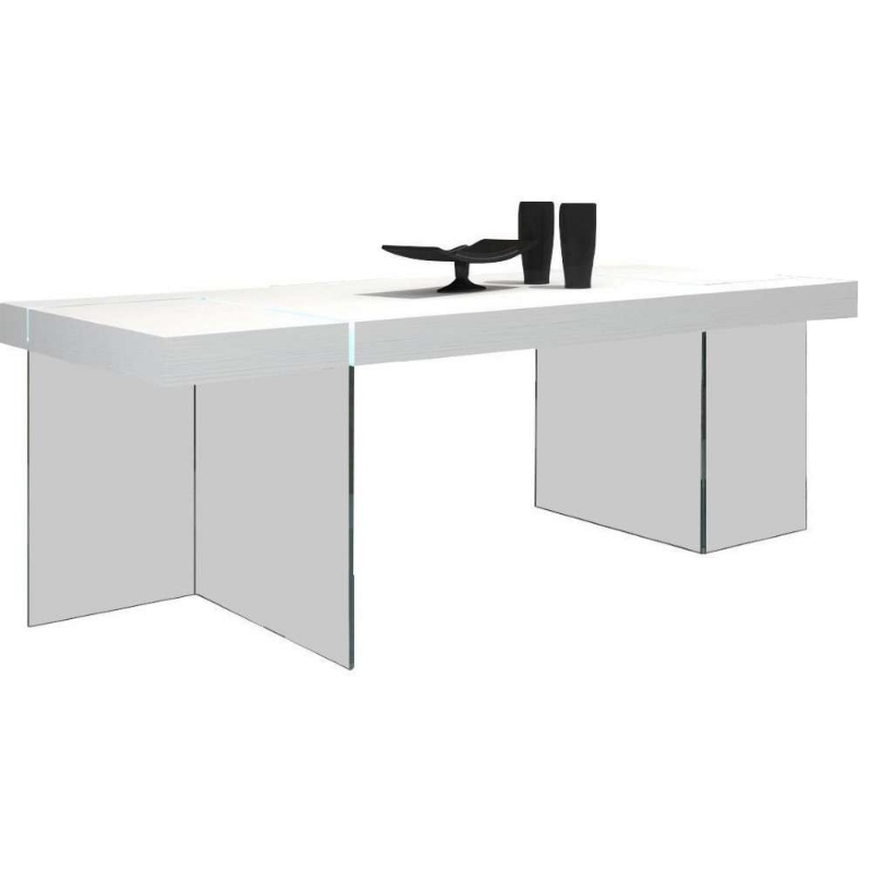 Picture of 78" High Gloss White or Grey Rectangular Glass Base with Wood Top Dining Table