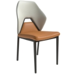 Picture of Dining Chair with Upholstered Leather Seat and Back in Black Iron