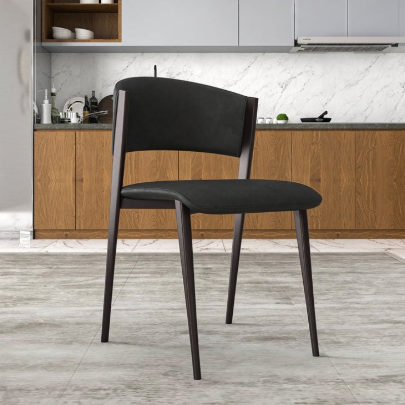 Picture of Dining Chairs Upholstered in Leather Kitchen Room Chairs with Metal Legs