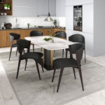 Picture of Dining Chairs Upholstered in Leather Kitchen Room Chairs with Metal Legs