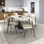 Picture of Dining Chairs Upholstered in Leather Kitchen Room Chairs with Metal Legs