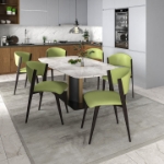 Picture of Dining Chairs Upholstered in Leather Kitchen Room Chairs with Metal Legs