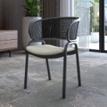 Picture of Dining Armchair with White/Black Steel Legs and Black/Brown Wicker Back