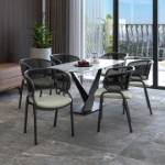 Picture of Dining Armchair with White/Black Steel Legs and Black/Brown Wicker Back