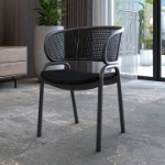 Picture of Dining Armchair with White/Black Steel Legs and Black/Brown Wicker Back