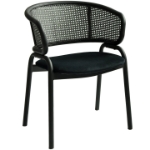 Picture of Dining Armchair with White/Black Steel Legs and Black/Brown Wicker Back