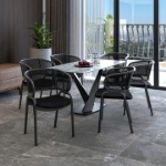 Picture of Dining Armchair with White/Black Steel Legs and Black/Brown Wicker Back