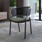 Picture of Dining Armchair with White/Black Steel Legs and Black/Brown Wicker Back