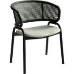 Picture of Dining Armchair with White/Black Steel Legs and Black/Brown Wicker Back