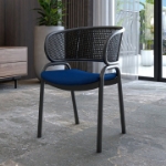 Picture of Dining Armchair with White/Black Steel Legs and Black/Brown Wicker Back