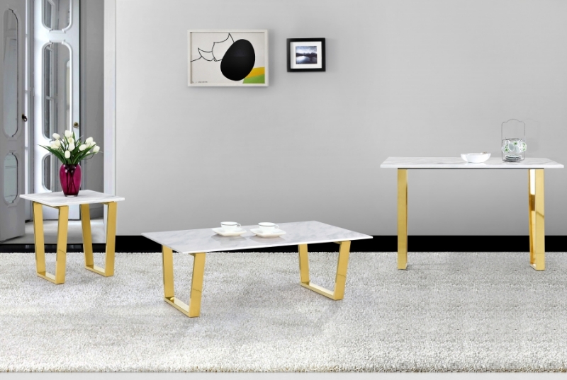 Picture of 48"/20" Gold Coffee Table ,Gold Console Table and Gold End Table