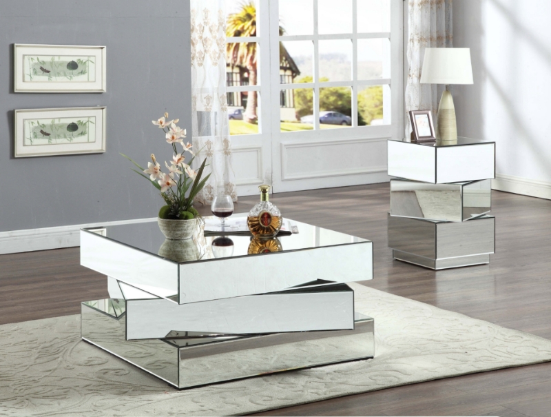 Picture of 39.5"/ 21.5" Mirrored Glass Engineered Wood Coffee Table and End Table