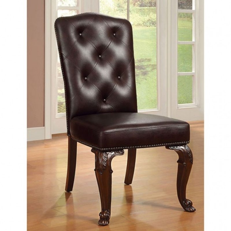 Picture of 27" Dark Brown Wood Veneer Leatherette Side Chair and Wooden Side