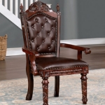 Picture of Faux Wood Carved Dark Brown Leatherette Seats Side Chair and Arm Chair