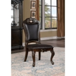 Picture of Faux Wood Carved Details Dark Brown Leatherette Side Chairs and Arm Chair