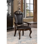 Picture of Faux Wood Carved Details Dark Brown Leatherette Side Chairs and Arm Chair