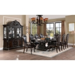 Picture of Faux Wood Carved Details Dark Brown Leatherette Side Chairs and Arm Chair