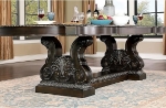 Picture of 15" Expandable Faux Wood Carved Details Dark Brown Leatherette Dining Table