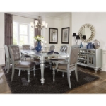 Picture of 78"/ 96" Extension Wood frame Silver finish Faux leather upholstery Dining Table