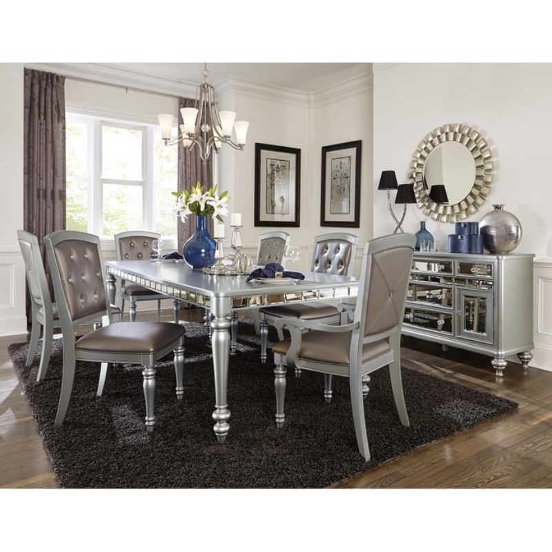 Picture of Wood frame Silver finish Faux leather upholstery Dining Set