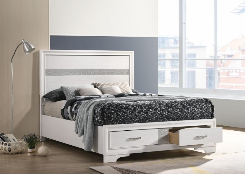 Picture of White/Black Wood Full Storage Panel Bed