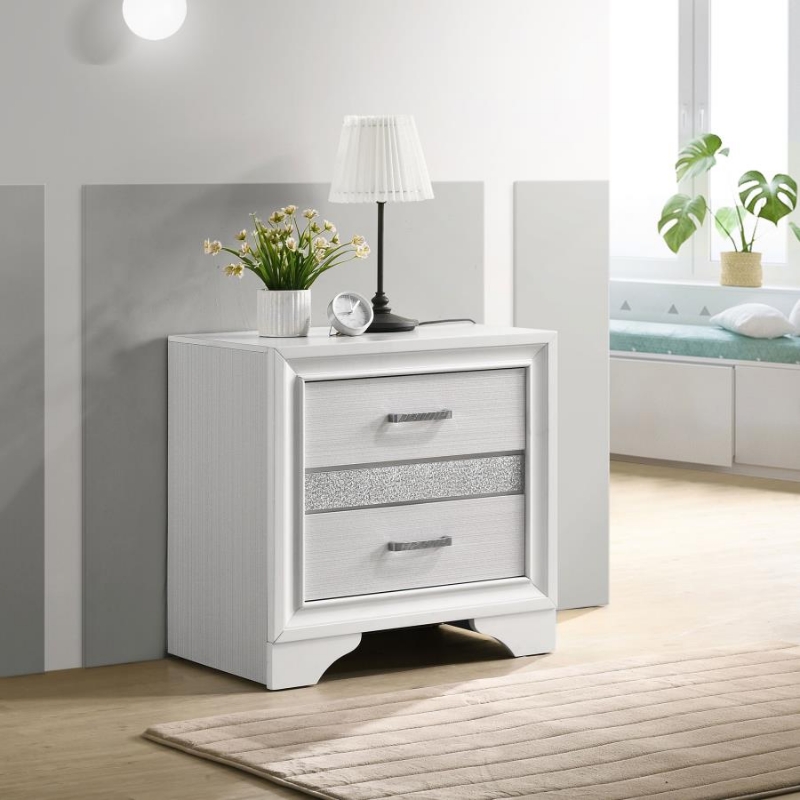 Picture of White/Black 2 Drawer Nightstand