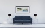 Picture of Blue Upholstered Modern Track Arm Sofa