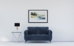 Picture of Blue Upholstered Modern Track Arm Loveseat