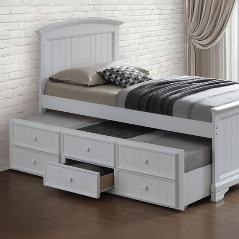 Picture of Traditional White Trundle w/ 3 Drawers Storage Bunk Bed