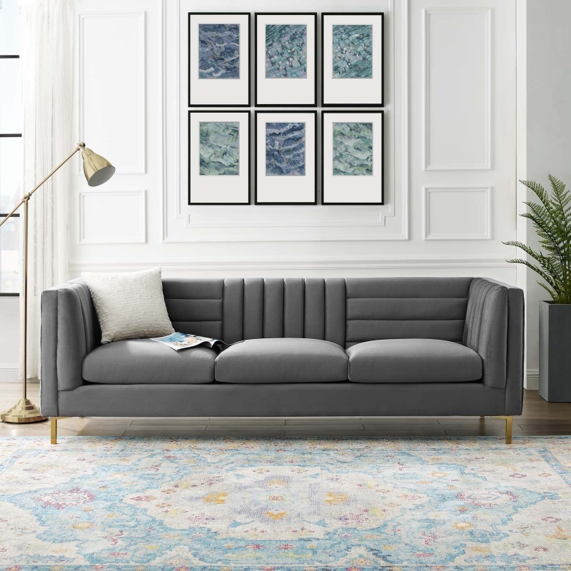 Picture of Gray or Light Blue Velvet Sofa