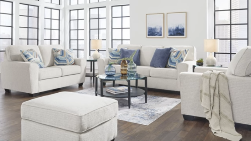 Picture of Beige or Dark Blue Sofa, Loveseat and Chair