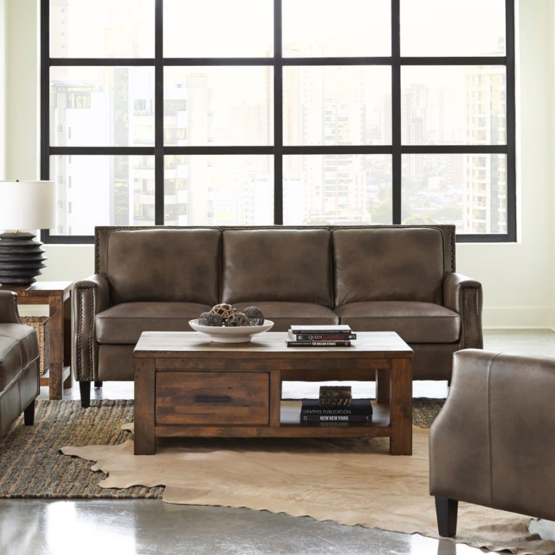 Picture of Genuine Leather Arm Sofa Brown Sugar