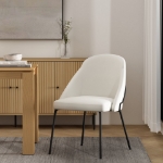 Picture of White, Tan, Stone Leatherette Dining Chair with Black Legs