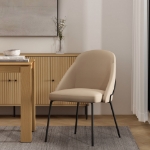 Picture of White, Tan, Stone Leatherette Dining Chair with Black Legs