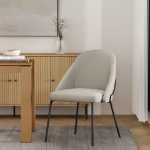 Picture of White, Tan, Stone Leatherette Dining Chair with Black Legs