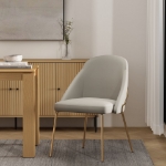 Picture of White, Tan, Stone Leatherette Dining Chair with Gold Legs